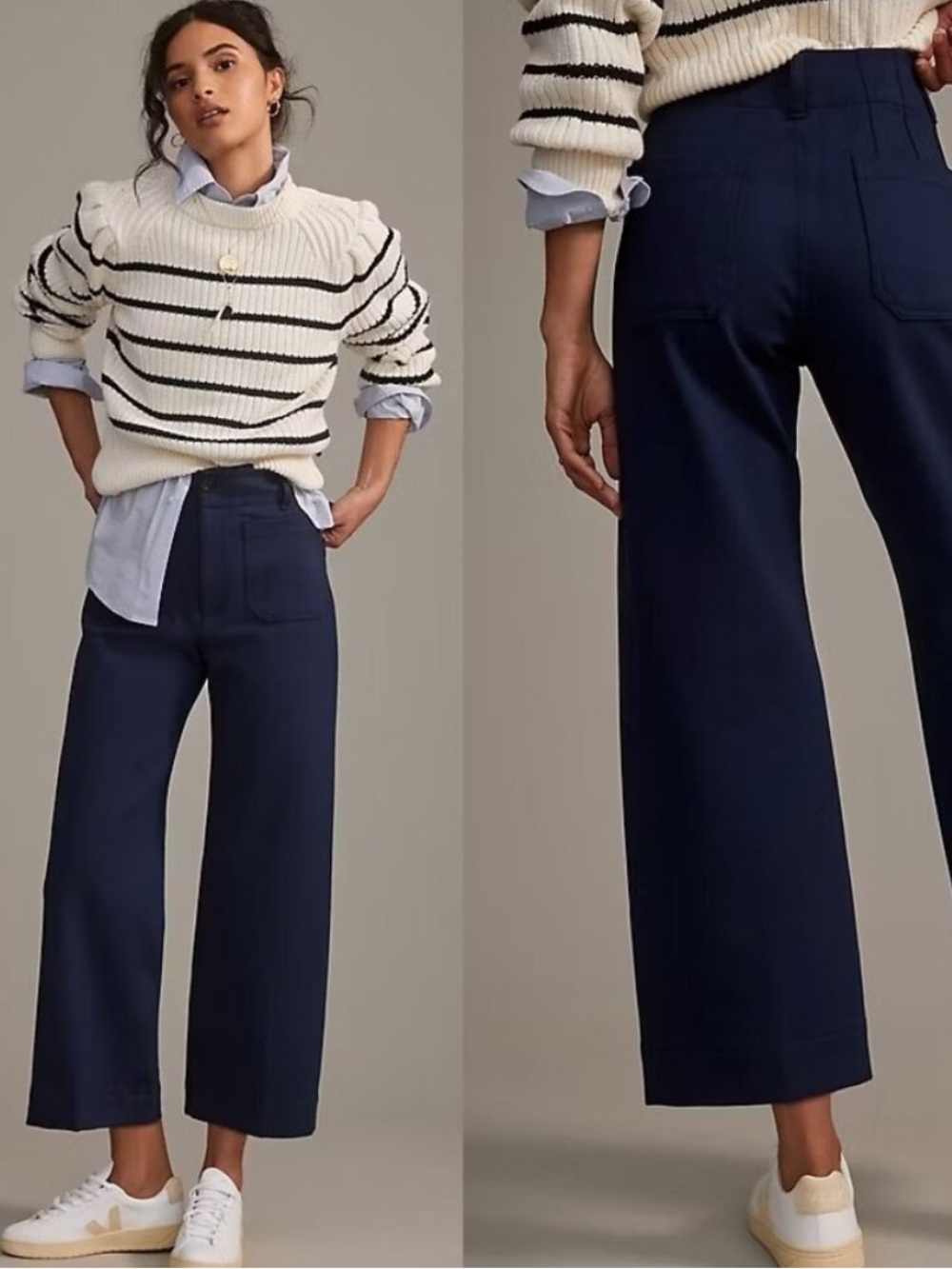 Anthropologie Maeve Pants Colette Ponte Wide Leg Cropped in Navy